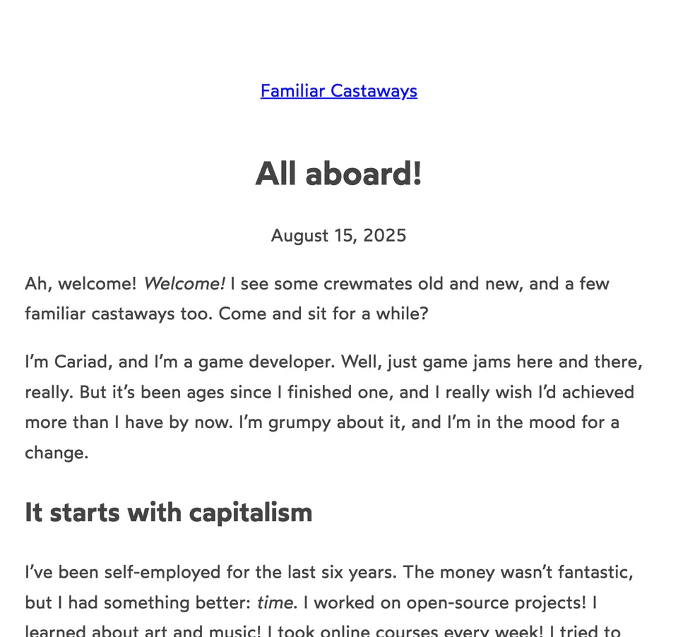 Screenshot of this website as of 15th August 2025. The site title is plain text.